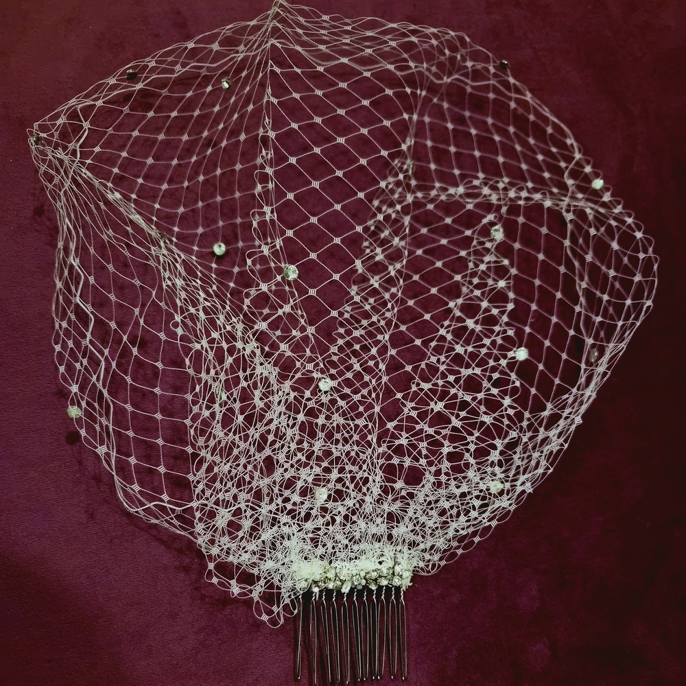 New 9" french net rhinestone crystal beaded bird cage bridal wedding veil